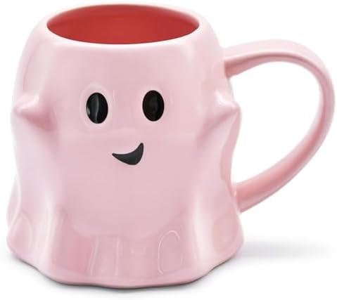 14 oz Halloween Ghost Coffee Mug - Cute Ceramic Ghost Pattern Ghostface Mug Coffee Cup Halloween Accessories Birthday Gifts for Kids Adult (pink)