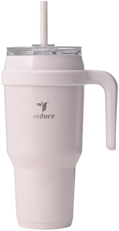 REDUCE Cold1 40 oz Tumbler with Handle - Vacuum Insulated Stainless Steel Water Bottle for Home, Office or Car, Reusable Mug with Straw or Leakproof Flip Lid, Keeps Drinks Cold All Day- Gloss Cotton