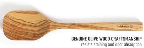 Calphalon Edge Cooking Spoon, 13-Inch Italian Olive Wood Kitchen Spoon, Wooden Stirring Spoon for Mixing, Serving & Nonstick Cookware, Heat-Resistant Durable Design