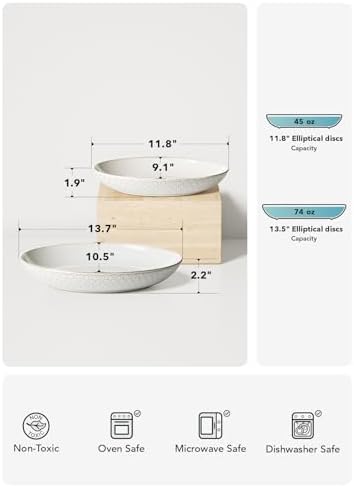 LE TAUCI Ceramic Serving Bowls Set of 2, Large Serving Dishes for Entertaining, 11.8 & 13.7 Inch Oval Serving platter, Salad Fruit Bowl, Pasta Bowls, Microwave & Dishwasher Safe - Arctic White