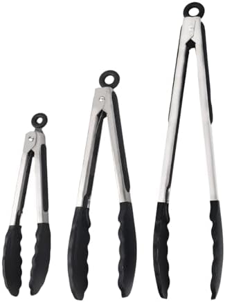 Kitchen Tongs with Silicone Tips, Stainless Steel Cooking Tongs Set of 3