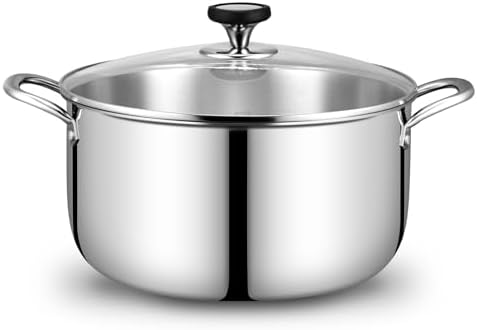 Tri-Ply Stainless Steel Stock Pot, 20 Quart Heavy Duty Induction Cooking Pot with Visible Lid for Pasta, Soup, Spaghetti, Sturdy & Double Handle, Dishwasher Safe
