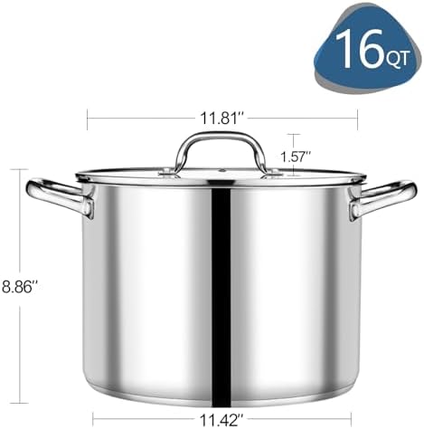 P&P CHEF 16 QT Stainless Steel Stock Pot with Lid, Cooking Pot for Soups