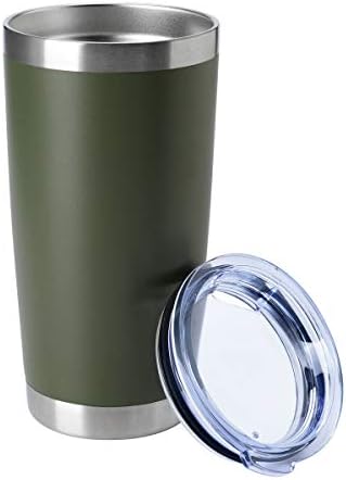 HASLE OUTFITTERS 20oz Tumblers Bulk Stainless Steel Cup with Lid Double Wall Vacuum Insulated Coffee Mug for Cold & Hot Drinks 1 Pack, Army Green