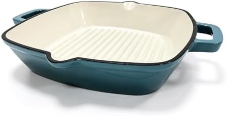 Enameled Cast Iron Square Grill Pan (Peacock Blue, 10 inch)