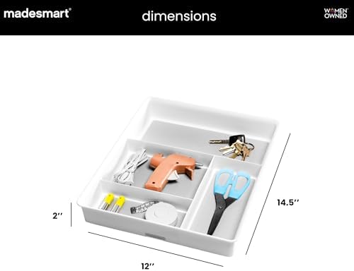madesmart Classic 4 Compartment Drawer Organizer, White