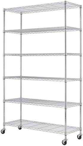 BestOffice | 6-Tier Wire Shelf with Wheels | 45" x 18" x 82" | Chrome