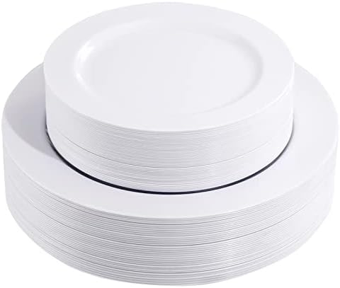 FLOWERCAT 60PCS White Plastic Plates - Heavy Duty White Disposable Plates for Outdoor/Fall Party/Wedding -serve for 30 guests Include 30PCS 10.25" & 30PCS 7.5" Plates for Thanksgiving