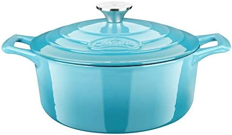 La Cuisine Enameled Cast Iron Dutch Oven Casserole Dish Pot with Lid, 3.7 QT 9.5 Inches Dia. Matte Black Enamel Interior, Teal Porcelain Enamel Exterior Oven-Safe