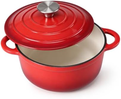Leonyo 2-Quart Small Enameled Cast Iron Dutch Oven Pot with Lid, Red
