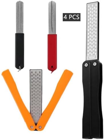 400/600 Grit Portable Handheld Double Sided Sharpener Pocket Diamond Knife Sharpening Stone, Portable Fish Hook File Fishing Hook Sharpener,Dart Sharpener for Steel Tip(4pcs)