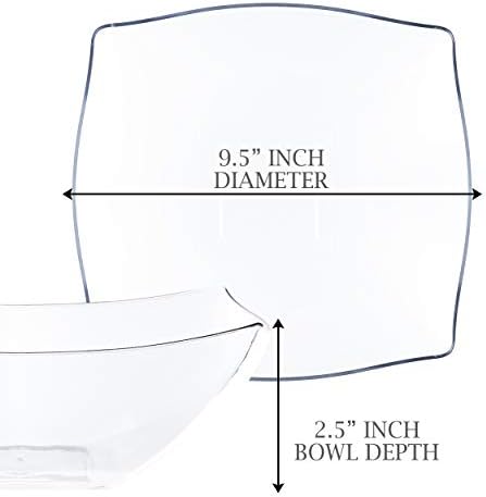 PLASTICPRO Disposable 64 ounce Square Serving Bowls, Party Snack or Salad Bowl, Large Plastic Crystal Clear Pack of 4