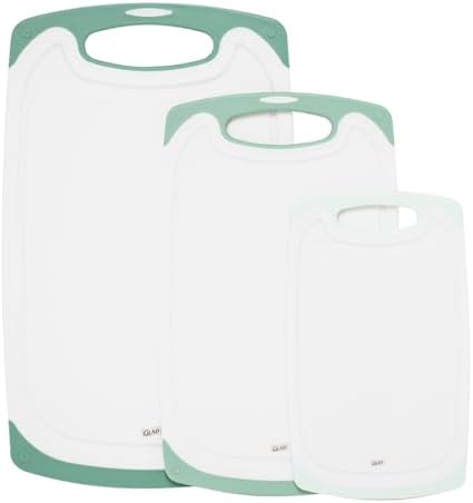 Glad Cutting Boards for Kitchen - 3pc Cutting Board Set with Juice Grooves and Non Slip Handles - Assorted Sizes for Meat, Vegetables, and Fruit - Non Porous, Dishwasher Safe, Teal Green
