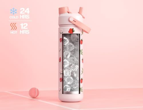 POWCAN 26 oz Insulated Water Bottle: 2-in-1 Straw Spout Lid, UV-Activated