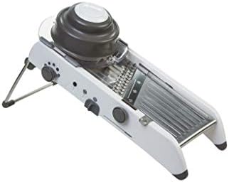 PL8 Professional Mandoline - Versatile Slicer with Adjustable Straight, Waffle, and Julienne Blades, Extra-Wide Stainless Steel Deck, Safety Hand Guard, Non-Skid Feet, and Space-Saving Design