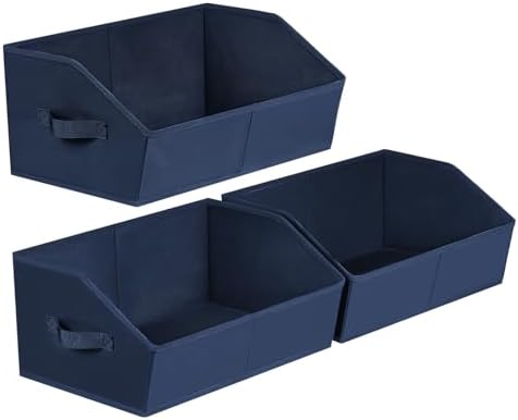 Homsorout Closet Baskets for Shelves Trapezoid - Decorative Storage Baskets with Handle, Closet Bins for Organization, Shelf Storage Bins for Clothes, Books, Home, Office, 3 Pack, Navy Blue