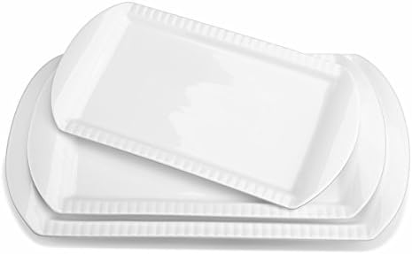 LIFVER Extra Large Serving Platters, 16"/14"/12" Ceramic Rectangle Serving Trays, Serving Dishes for Entertaining, White Platters for Serving Food Party, Turkey Platter for Thanksgiving, Set of 3