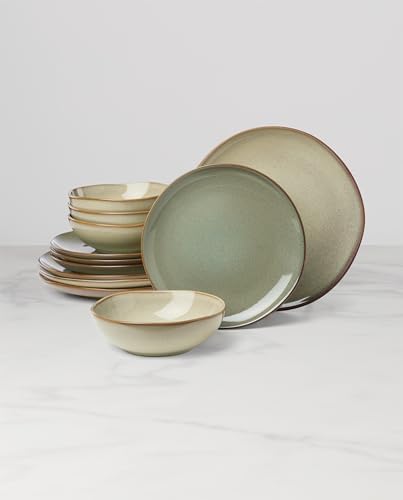 Oneida 897205 Organic Shades 12-Piece Dinnerware Set, Sage Green