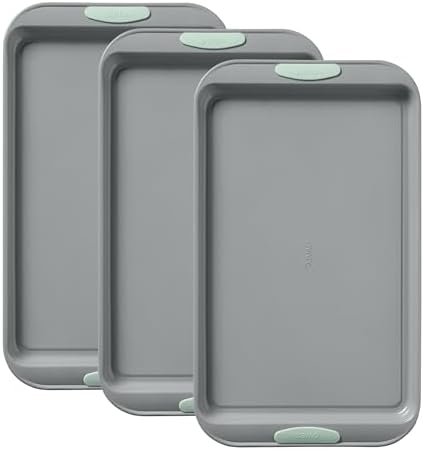 Pyrex 3-Piece Metal Cookie Sheet Bakeware Set with Heatsafe Handles, Sage