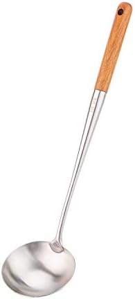 FJNATINH Soup Ladle, 17inches Ladle for wok, 304 Stainless Steel Soup Spoon Cooking Spoon for Kitchen with Wooden Handle