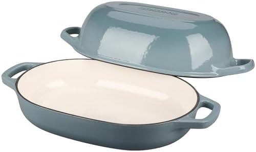 EDGING CASTING Enameled Cast Iron Oval Dutch Oven Pot with Lid, Dutch Oven for Sourdough Bread Baking, Bread Oven, Bread Dutch Oven, Oval Bread Pan, 7qt, Seasalt