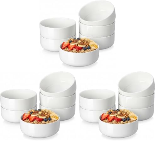 MALACASA 24 OZ Cereal Bowls, Porcelain Soup Oatmeal Bowls Set of 6, Kitchen Ceramic Serving Bowl, Dishwasher Microwave Oven Safe, White, Series LUNA (Pack of 3)