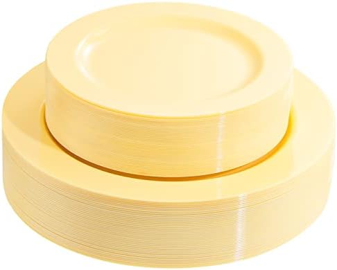 FLOWERCAT 60PCS Yellow Plates - Heavy Duty Yellow Plastic Plates Disposable 10.25inch & 7.5inch for Birthday Party/Wedding/Spring - Serve for 30 guests