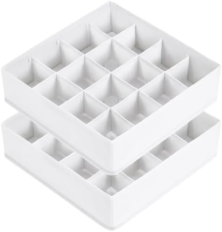 Joyoldelf Sock Drawer Organizer Divider, 16-Cell Underwear Organizers and Storage Fabric Drawer Organizer for Socks, Lingerie, Handkerchiefs, Ties Black, 2 Packs (White)