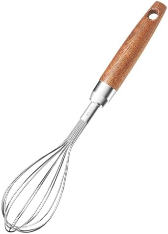 Stainless Steel Wire Whisk for Cooking- Wooden Handle Kitchen Multi Function Non Stick Balloon Whisk Egg Beater for Blending Whisking Beating Frothing Stirring Batters (9"L x 1.8"W)