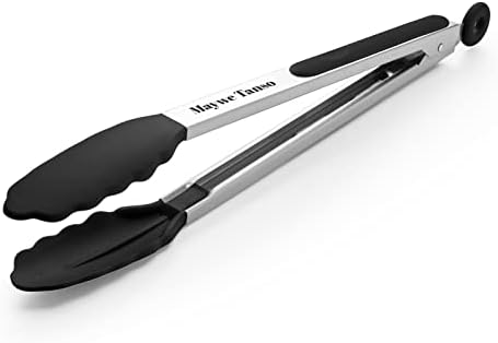 12-Inch Kitchen Tongs for Cooking with Silicone Tip,Black
