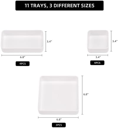 CHANCETSUI 11-Piece Stackable Drawer Organizer Set, Multi-size Desk Drawer Organizer Trays Vanity Storage Bins for Storing Makeup, Stationery, Utensils in Bathroom Dresser, Office and Kitchen