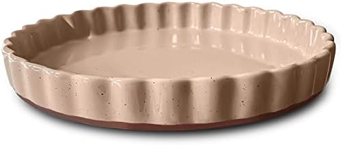 MORA Ceramic Tart Pan, 9.5 Inch Large Porcelain Baking Dish for Tarts, Quiche, Pie, Flan etc. Fluted Ruffled Edge, Oven, Microwave, Freezer, and Dishwasher safe - Great Gift For Bakers - Chai