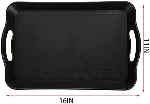 Cedilis 3 Pack Black Serving Trays with Handles,16 x 11IN Rectangular Non Skid Multi-Purpose Plastic OttomanTray for Restaurant, Parties, Coffee Table, Kitchen