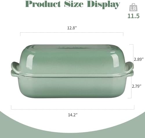 EDGING CASTING Enameled Cast Iron Loaf Pan with Lid, Bread pan, Dutch Oven Bread pan for Homemade Sourdough Bread Baking, 12.5x5.5 inch, 5qt, Sage Green