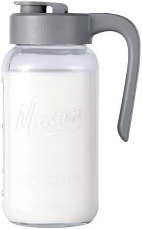 Mason Jar Pitcher, 64 oz (2 quart), Glass Pitcher with Lid
