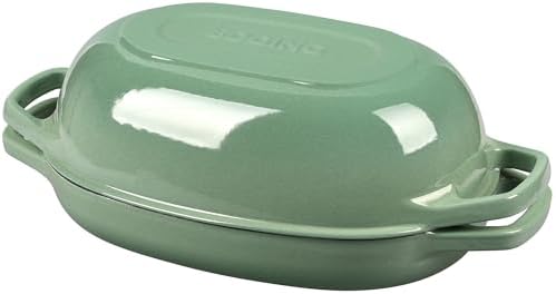 EDGING CASTING Enameled Cast Iron Oval Dutch Oven Pot with Lid, Dutch Oven for Sourdough Bread Baking, Bread Oven, Bread Dutch Oven, Oval Bread Pan, 5qt, Sage Green