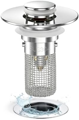 Bathroom Sink Drain Strainer Hair Catcher, Pop Up Universal Sink Drain Stopper with Removable Drain Filter Basket,Stainless Steel Drain Filter Cover Replacement, Sink Plug, Sink Trap,Drain Screen