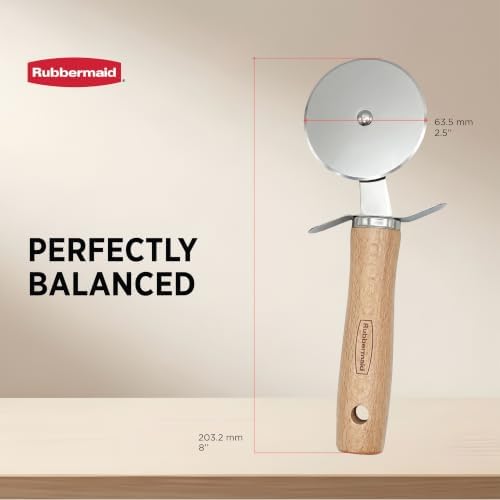 Rubbermaid Beechwood Pizza Cutter Wheel, Heavy Duty Sharp Pizza Slicer for Pizza, Dough, Pie Crust, Pastries | Stainless Steel Blade with Built In Finger Guard | Beechwood & Stainless Steel Collection