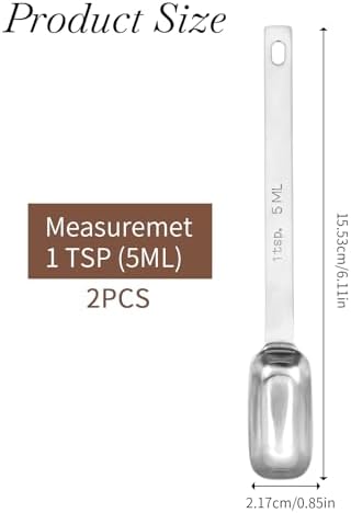 2Pcs 1 Teaspoon Stainless Steel Single Measuring Spoon 5 ML Teaspoon Rectangular Individual Measuring Spoons (1Tsp | 5 ML | 5 cc | 1/3 Tablespoon)