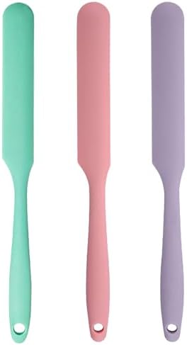 3Pcs Silicone Jar Spatula Long Handle Kitchen Spatulas for Mixing, Scraping, and Spreading,Ideal for Jars, Baking, Cake Icing, Cream, Butter, and Batter Kitchen Tool (Purple, Pink, Green)