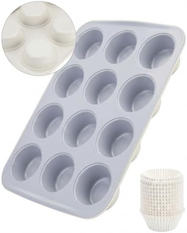 CARTMAN Ceramic Muffin Pan 12 Cup with 200 Cupcake Liners, Non-Stick & Non-Toxic Baking Tin for Healthy Muffins and Cupcakes, Perfect for Home Kitchens and Parties