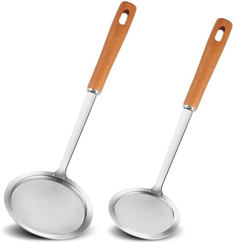 Ninsula 2PCS Fine Mesh Stainless Steel Colander Spoon, Hot Pot Fat Skimmer Spoon, Multi-functional Fine Mesh Food Strainer for Skimming Grease and Foam