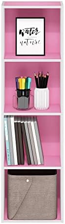 Furinno PASIR Book Shelf, 4-Tier Modern Bookshelf, Open Shelves Bookcase 9 x 12 x 42, Easy Assembly, for Living Room, Bedroom, Home Office, Pink/White