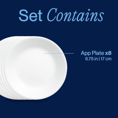 Corelle Vitrelle 8-Piece (6.75") Salad Appetizer Plates Set, Triple Layer Glass and Chip Resistant, Lightweight Round 6-3/4-inch Plates, Winter Frost White