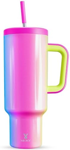 Meoky 50 oz Tumbler with Handle, Tumbler with Lid and Straw, Insulated Stainless Steel Travel Mug, 100% Leak-proof, Keeps Cold for 36 Hours or Hot for 12 Hours (Carnival)