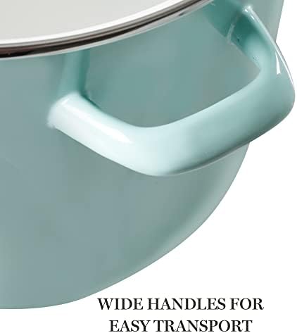 Martha Stewart Thayer 12-Quart Enamel on Steel Scratch-Resistant Stock Pot with Lid – Martha Blue – Durable Large Capacity Pot for Soups, Stews & Boiling