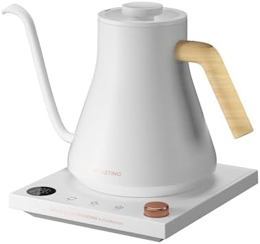 INTASTING Electric Kettles, Gooseneck Electric Kettle, ±1℉ Temperature Control, Stainless Steel Inner, Quick Heating, for Pour Over Coffee, Brew Tea, Boil Hot Water, 0.9L (White)