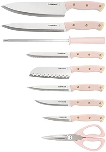Farberware Kitchen Knife Block Set with Black Soft-Grip Handles and Graphite Block - with Chef Knife, Steak Knives, Shears and Sharpening Steel, 15-Piece (Pack of 2)
