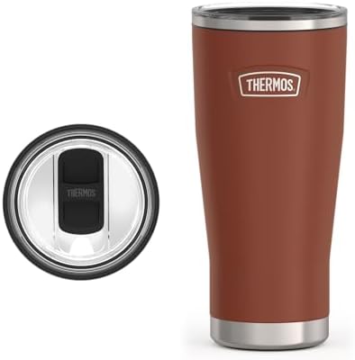 THERMOS Icon Series 24oz Stainless Steel Tumbler with Slide Lock Lid, Leakproof, Fits Cupholder, Dishwasher Safe, Griptec™ Non‑Slip Base, Keeps Drinks Hot 6 Hrs/Cold 22 Hrs, Saddle