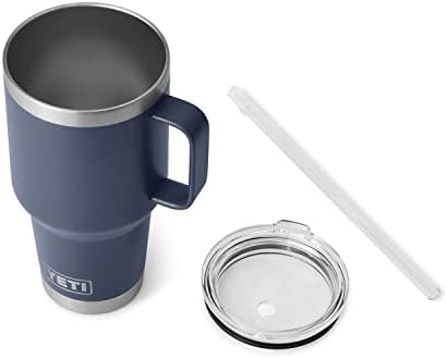 YETI Rambler 35 oz Tumbler with Handle and Straw Lid, Travel Mug Water Tumbler, Vacuum Insulated Cup with Handle, Stainless Steel, Navy